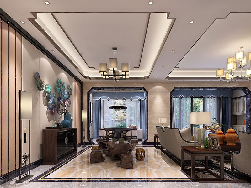 新中式风格别墅装修设计效果图-于都东逸湾翠河涧四居190平米